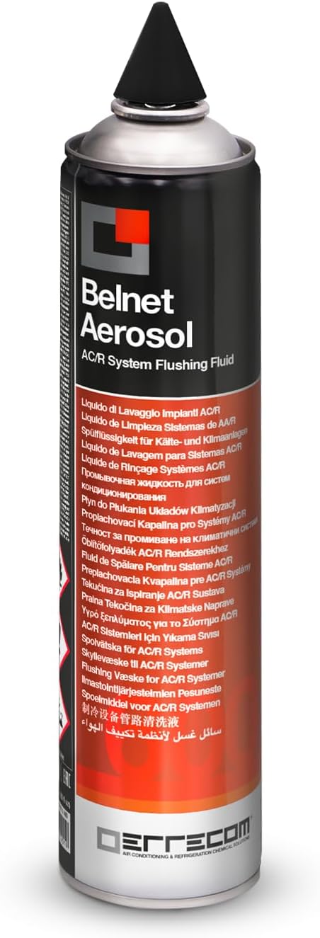 ERRECOM Belnet Aerosol, Liquido di Lavaggio Pressurizzato Evaporazione Rapida per Linee e Componenti Impianti di Climatizzazione e Refrigerazione, Bombola 600 ml con Cono in Gomma, Pronto all’Uso